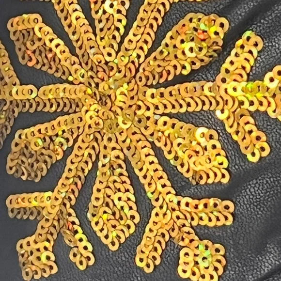 PEACH LOVE CALIFORNIA pleather black sequin snowflake holiday mini dress S M L - Picture 13 of 13